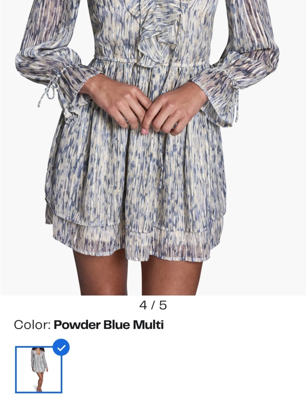 BCBG Powder Blue Multi Ruffle V-Neck Long Sleeve Dress Size 8 $119